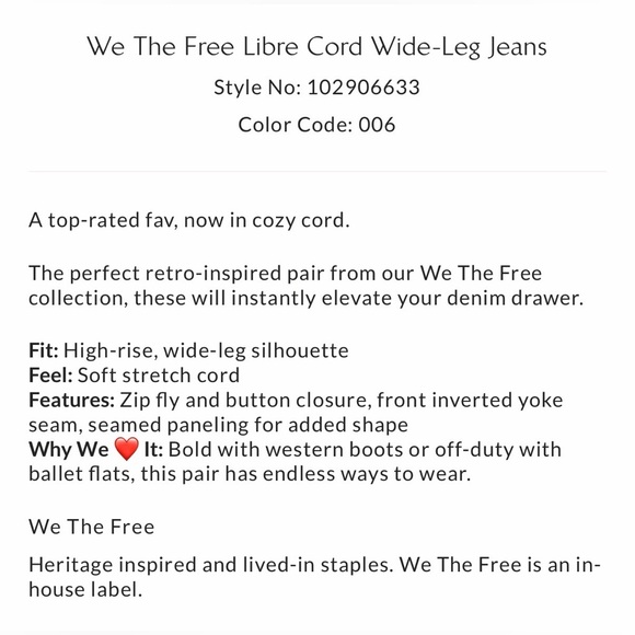 Free People Libre Cord Wide-Leg Pants Chili Oil 28 - Picture 7 of 9